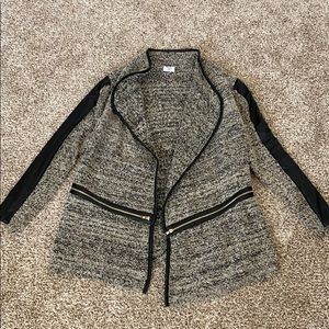 Faux leather soft material cardigan